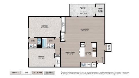 Floor plan for 2 beds, 2 baths, 1150 sqft